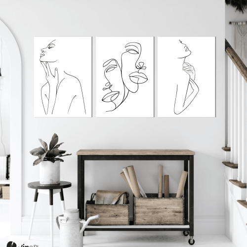 Σύνθεση Με Πίνακες Καμβάδες 70x50 - 3 Τεμάχια - Line Art Silhouettes