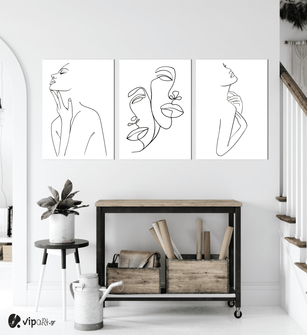 Σύνθεση Με Πίνακες Καμβάδες 70x50 - 3 Τεμάχια - Line Art Silhouettes