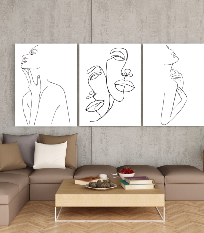 Σύνθεση Με Πίνακες Καμβάδες 70x50 - 3 Τεμάχια - Line Art Silhouettes
