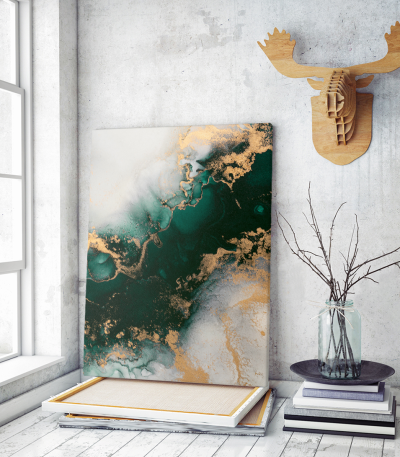 Πίνακας σε Καμβά Green&Gold ink
