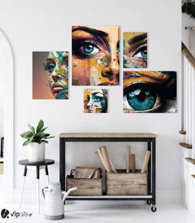Σύνθεση Με Πίνακες Καμβάδες 95x75- 5 Τεμάχια - Colorful Eye Synthesis