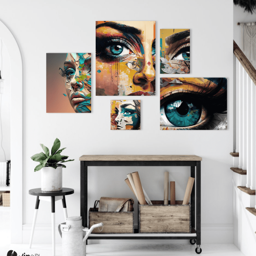 Σύνθεση Με Πίνακες Καμβάδες 95x75- 5 Τεμάχια - Colorful Eye Synthesis