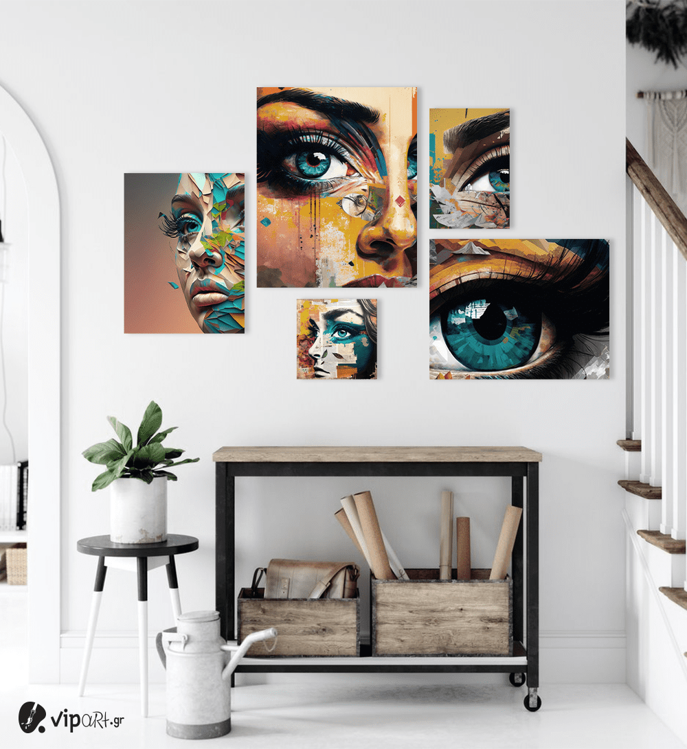 Σύνθεση Με Πίνακες Καμβάδες 95x75- 5 Τεμάχια - Colorful Eye Synthesis