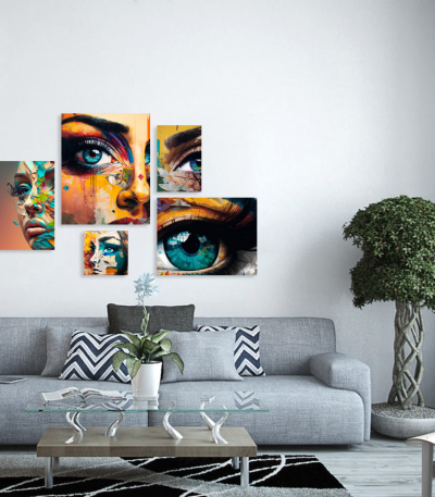 Σύνθεση Με Πίνακες Καμβάδες 95x75- 5 Τεμάχια - Colorful Eye Synthesis