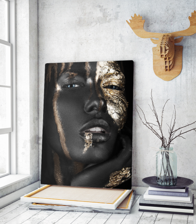 Πίνακας σε Καμβά : woman dark skin gold makeup art 9