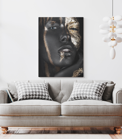 Πίνακας σε Καμβά : woman dark skin gold makeup art 9