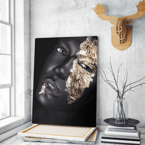 Πίνακας σε Καμβά : woman dark skin gold makeup art 10
