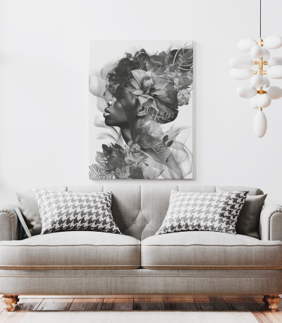 Πίνακας σε Καμβά : Smokey African Woman With Flowers