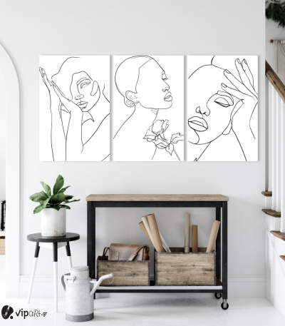 Σύνθεση Με Πίνακες Καμβάδες 60x40 - 3 Τεμάχια - Line Art Portraits