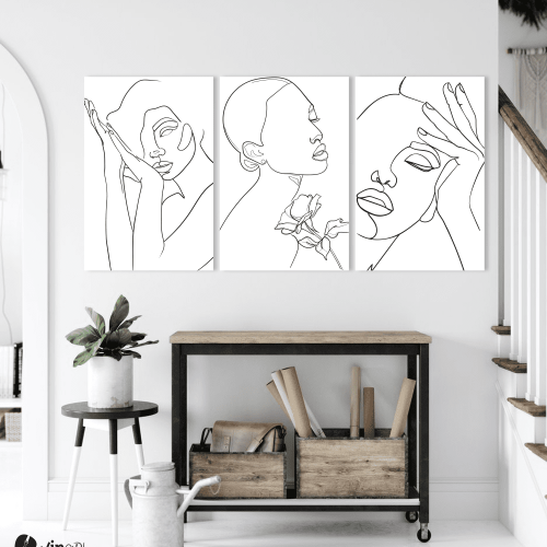 Σύνθεση Με Πίνακες Καμβάδες 60x40 - 3 Τεμάχια - Line Art Portraits