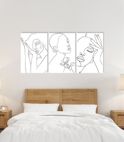 Σύνθεση Με Πίνακες Καμβάδες 60x40 - 3 Τεμάχια - Line Art Portraits