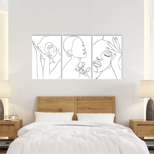 Σύνθεση Με Πίνακες Καμβάδες 60x40 - 3 Τεμάχια - Line Art Portraits