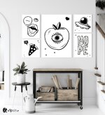 Σύνθεση με πίνακες Καμβάδες 72x114 - Black and White Apple Nope Pizza Yes