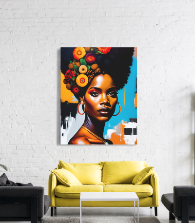 Πίνακας σε Καμβά African Girl Flowers