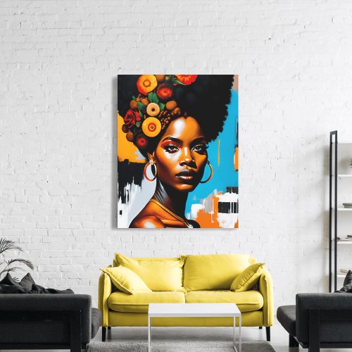 Πίνακας σε Καμβά African Girl Flowers
