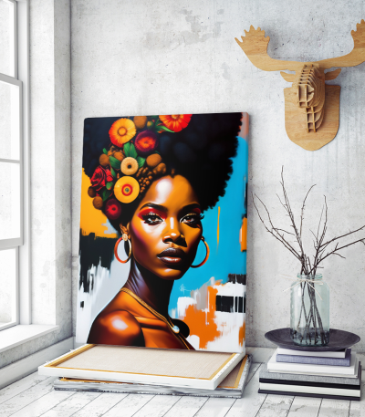 Πίνακας σε Καμβά African Girl Flowers