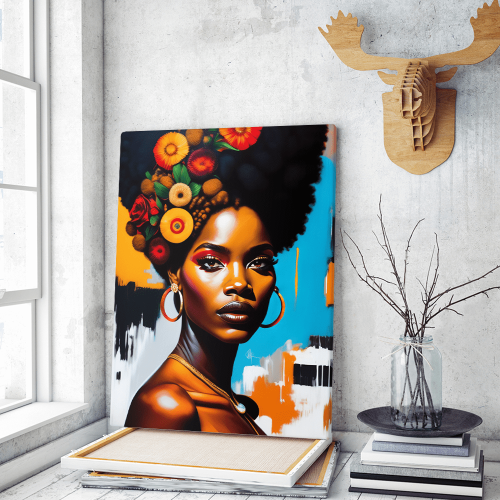 Πίνακας σε Καμβά African Girl Flowers