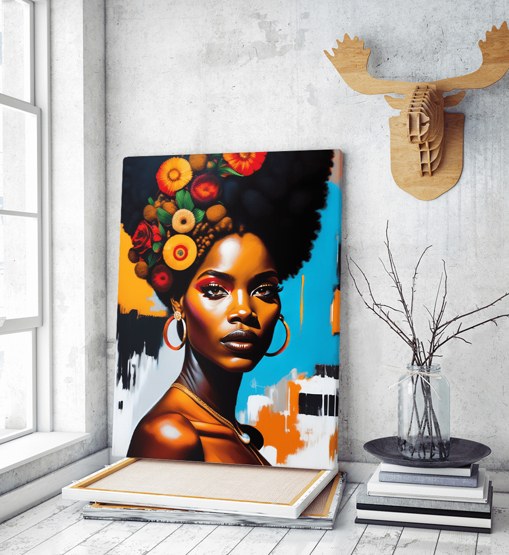 Πίνακας σε Καμβά African Girl Flowers