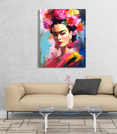 Πίνακας σε Καμβά Frida and Flowers