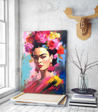 Πίνακας σε Καμβά Frida and Flowers