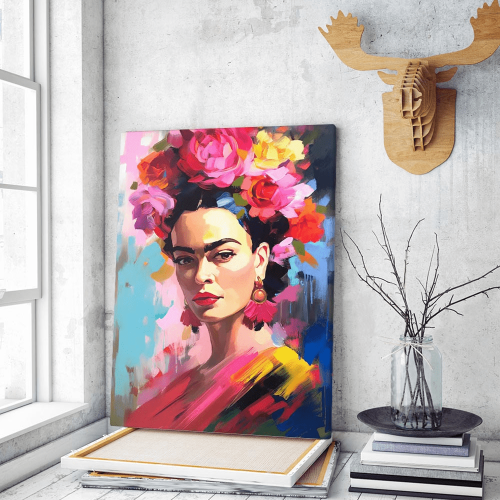 Πίνακας σε Καμβά Frida and Flowers
