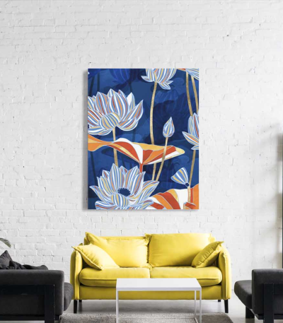 Πίνακας σε Καμβά Blue and Gold Flowers