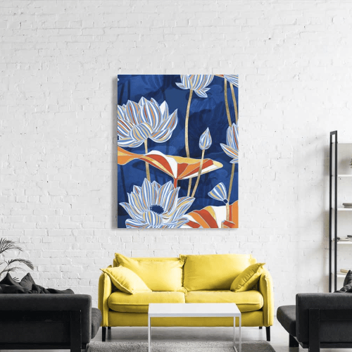 Πίνακας σε Καμβά Blue and Gold Flowers