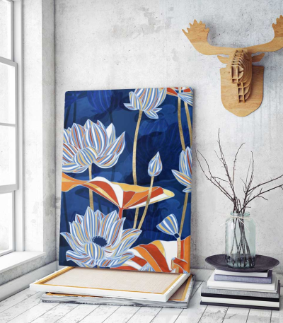 Πίνακας σε Καμβά Blue and Gold Flowers