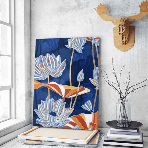 Πίνακας σε Καμβά Blue and Gold Flowers