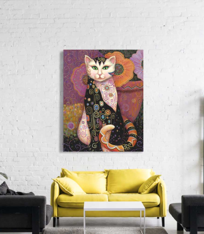 Πίνακας σε Καμβά Cat in Purple