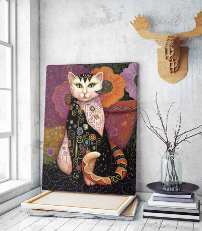 Πίνακας σε Καμβά Cat in Purple
