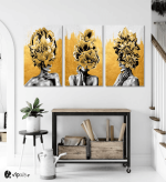 Μοντέρνος Τρίπτυχος Καμβάς Women and Golden Flowers