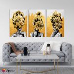 Μοντέρνος Τρίπτυχος Καμβάς Women and Golden Flowers