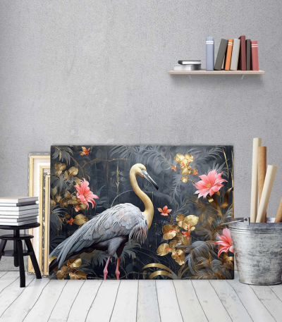 Πίνακας σε Καμβά Bird with Flowers