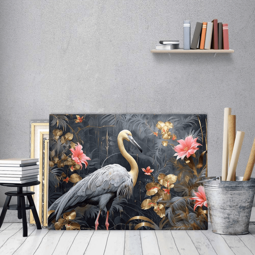 Πίνακας σε Καμβά Bird with Flowers