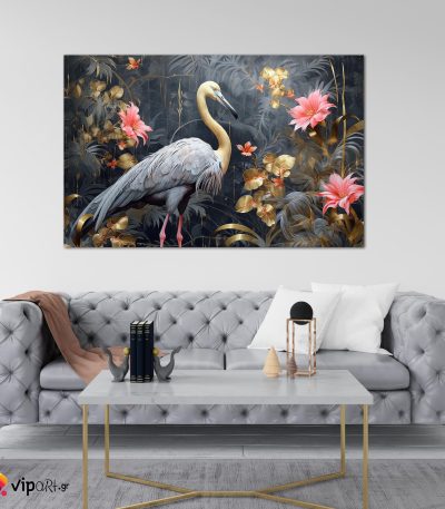 Πίνακας σε Καμβά Bird with Flowers