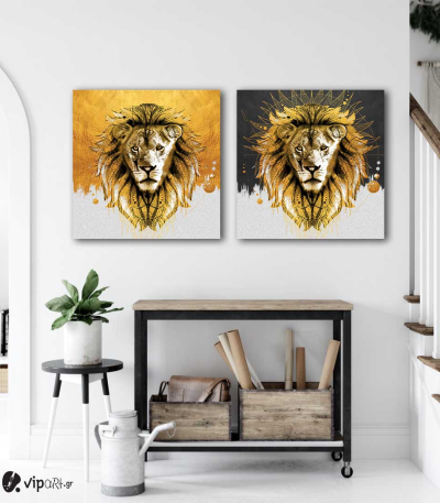 Σύνθεση Με Πίνακες Καμβάδες 60x60 - 2 Τεμάχια - Lions