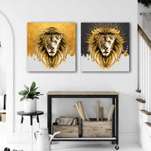 Σύνθεση Με Πίνακες Καμβάδες 60x60 - 2 Τεμάχια - Lions