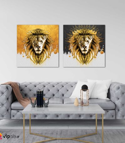 Σύνθεση Με Πίνακες Καμβάδες 60x60 - 2 Τεμάχια - Lions