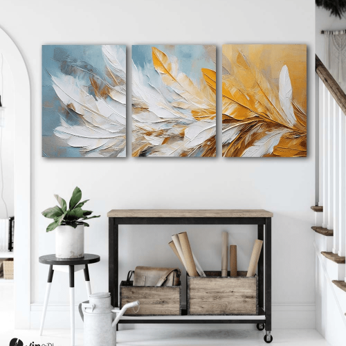 Σύνθεση Με Πίνακες Καμβάδες 30x40 - 3 Τεμάχια - Feather Art