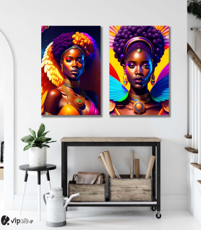 Σύνθεση με πίνακες Καμβάδες : African Girls Wings - 2 Τεμάχια 70x50