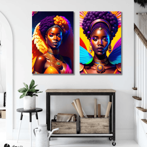 Σύνθεση με πίνακες Καμβάδες : African Girls Wings - 2 Τεμάχια 70x50
