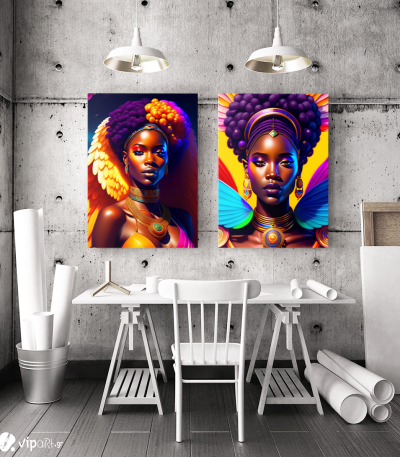 Σύνθεση με πίνακες Καμβάδες : African Girls Wings - 2 Τεμάχια 70x50