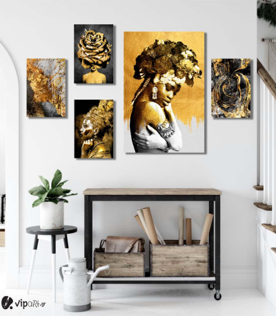 Σύνθεση με πίνακες Καμβάδες Golden Art - 4 Τεμάχια 30 x 20 & 1 Tεμάχιο 60 x 40