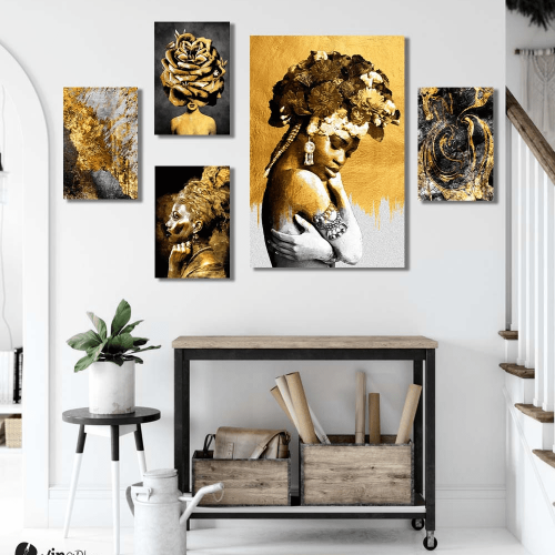 Σύνθεση με πίνακες Καμβάδες Golden Art - 4 Τεμάχια 30 x 20 & 1 Tεμάχιο 60 x 40