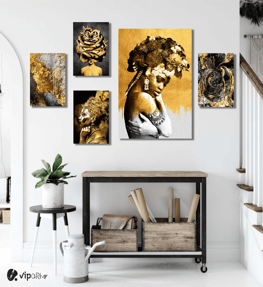 Σύνθεση με πίνακες Καμβάδες Golden Art - 4 Τεμάχια 30 x 20 & 1 Tεμάχιο 60 x 40