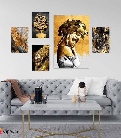 Σύνθεση με πίνακες Καμβάδες Golden Art - 4 Τεμάχια 30 x 20 & 1 Tεμάχιο 60 x 40
