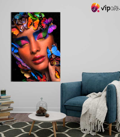 Πίνακας σε Καμβά Girl with Butterflies