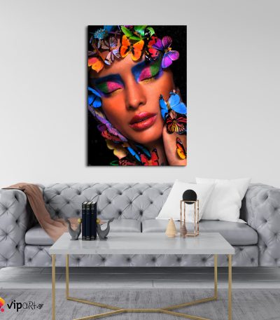 Πίνακας σε Καμβά Girl with Butterflies