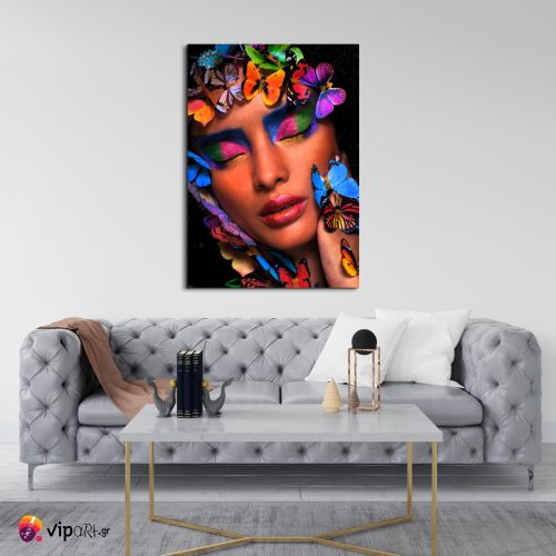 Πίνακας σε Καμβά Girl with Butterflies